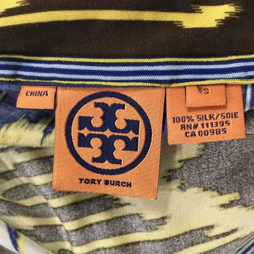 Tory Burch Dress Baja Blue White Brown Multi Dress Flare S‎
